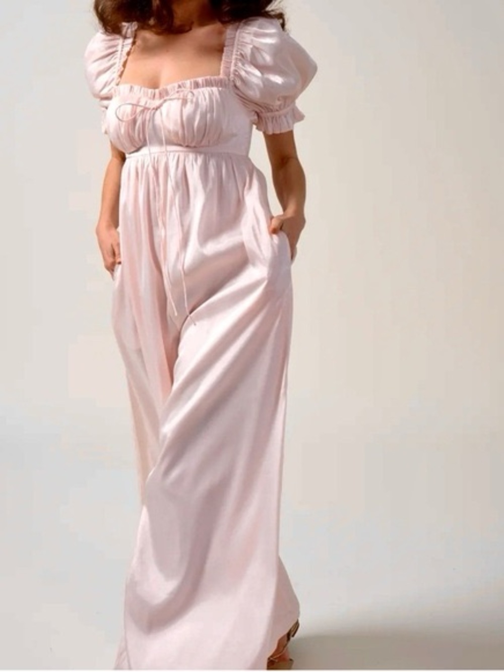 Selkie Blush Satin Wide-Leg Jumpsuit
